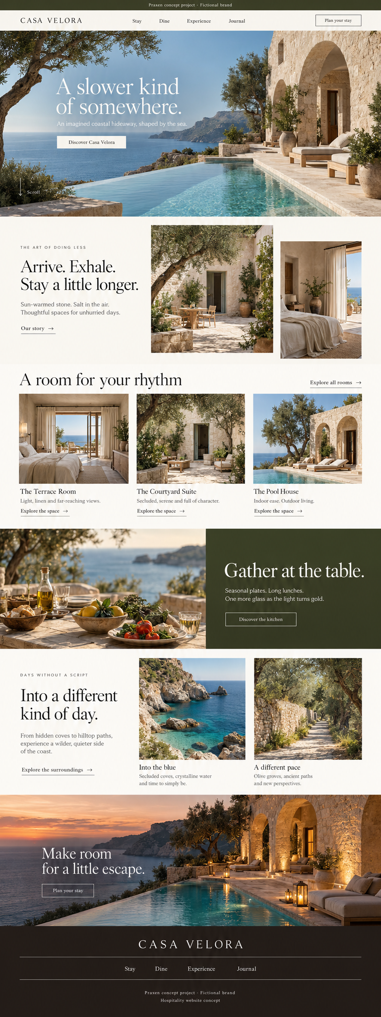 Casa Velora sample hospitality website design