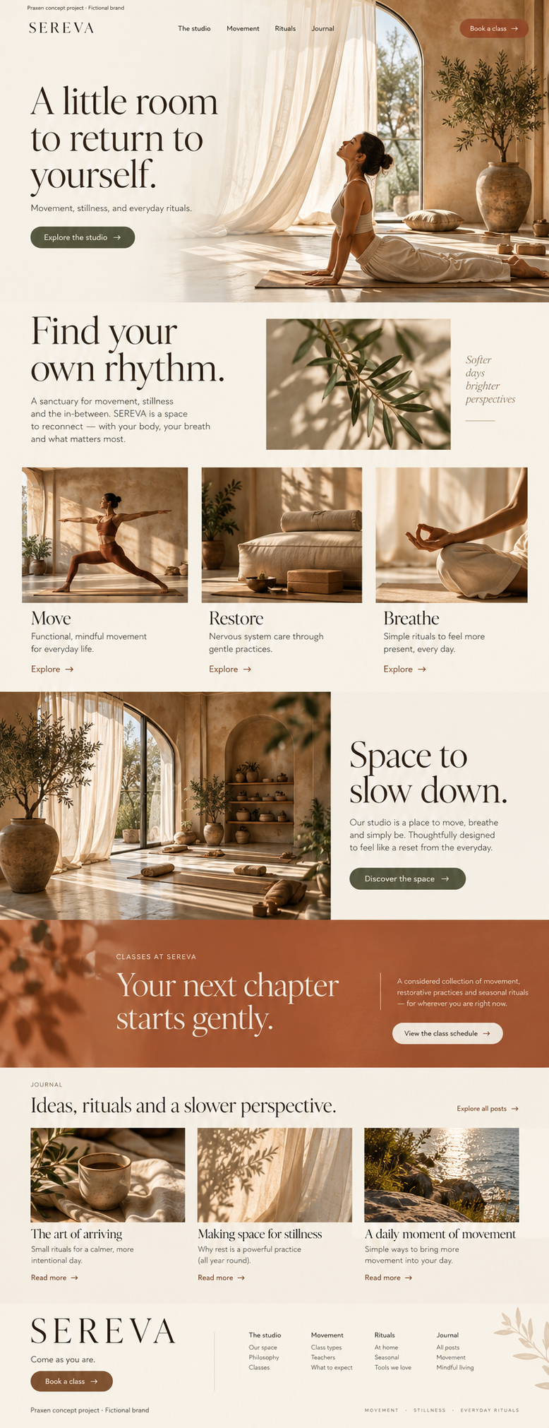 Sereva fictional wellness studio homepage concept