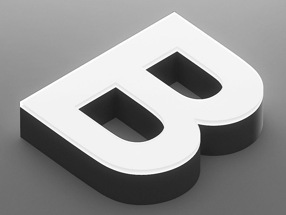 Full Acrylic Face Lit — Neutral single-letter B product render, front view; no supplier/client branding