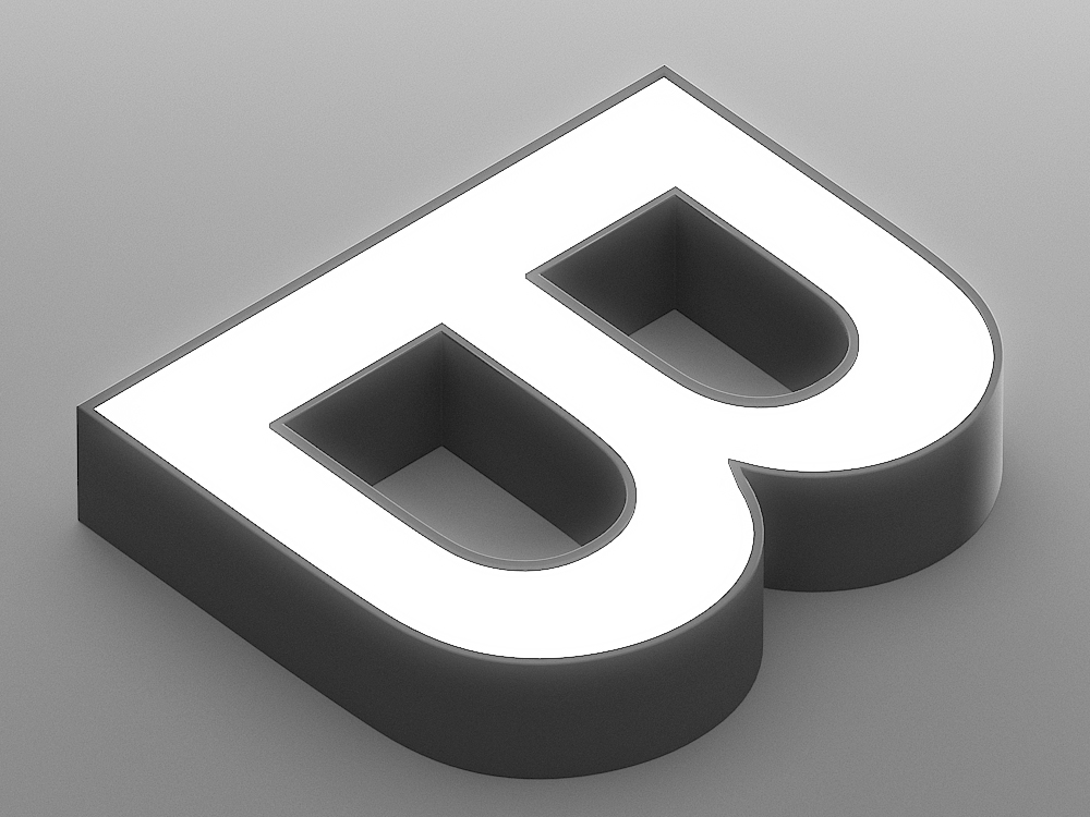 Inset Acrylic Face Lit — Neutral single-letter B product render, front view; no supplier/client branding