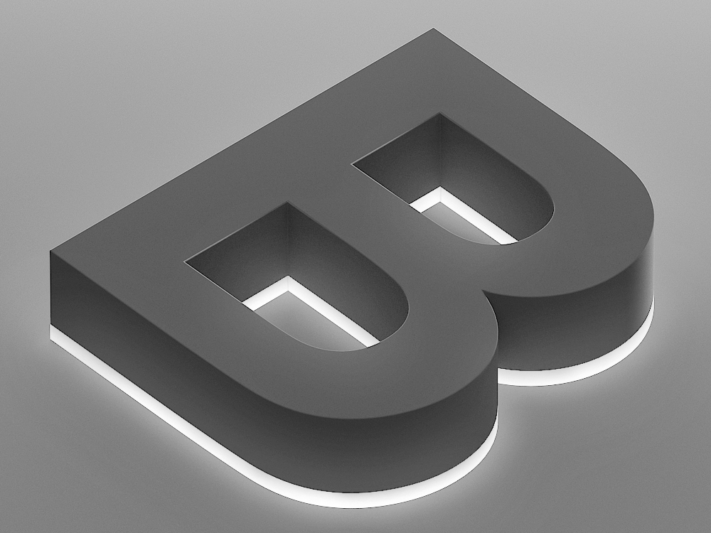 Reverse Acrylic Lit — Neutral single-letter B product render, front view; no supplier/client branding