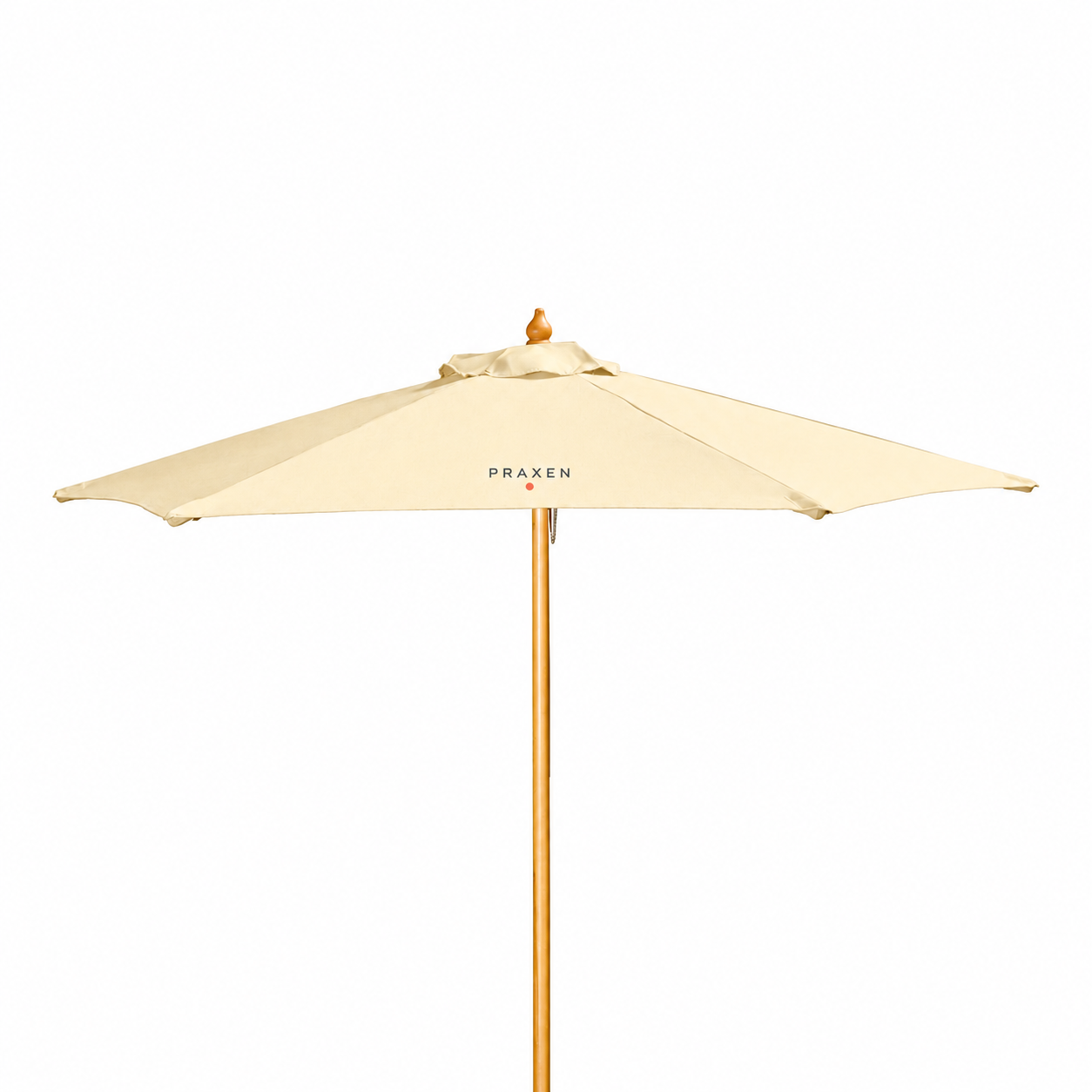 7' Wood Market Umbrella Kit (1 Imprint) — Original artwork concept. Colors and imprint-location count are illustrative; selected SKU specifications govern. Canopy/artwork view retains source pole crop; lower pole end and base are not shown.