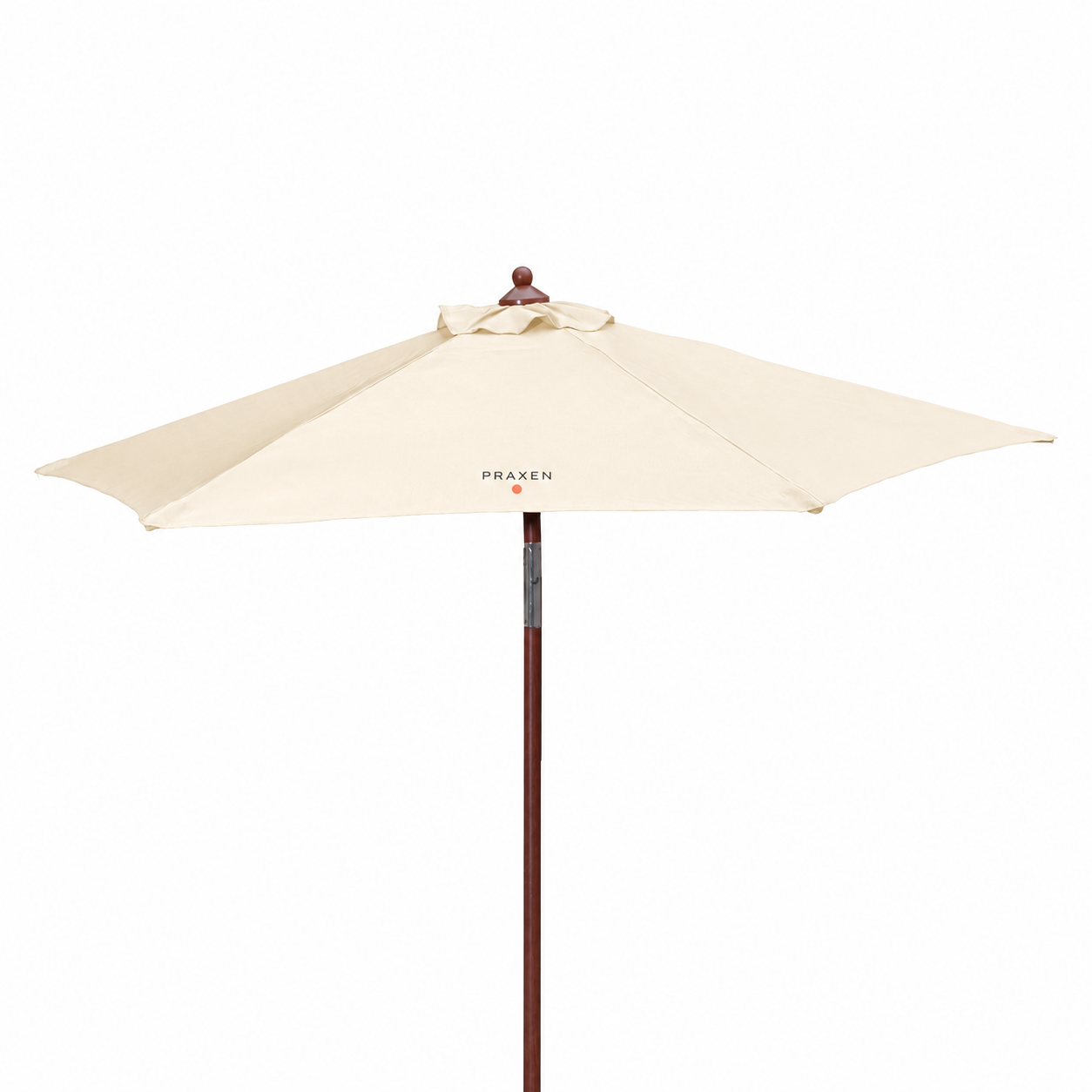 7' Wood Look Tilting Market Umbrella Kit (1 Imprint) — Original artwork concept. Colors and imprint-location count are illustrative; selected SKU specifications govern. Canopy/artwork view retains source pole crop; lower pole end and base are not shown.